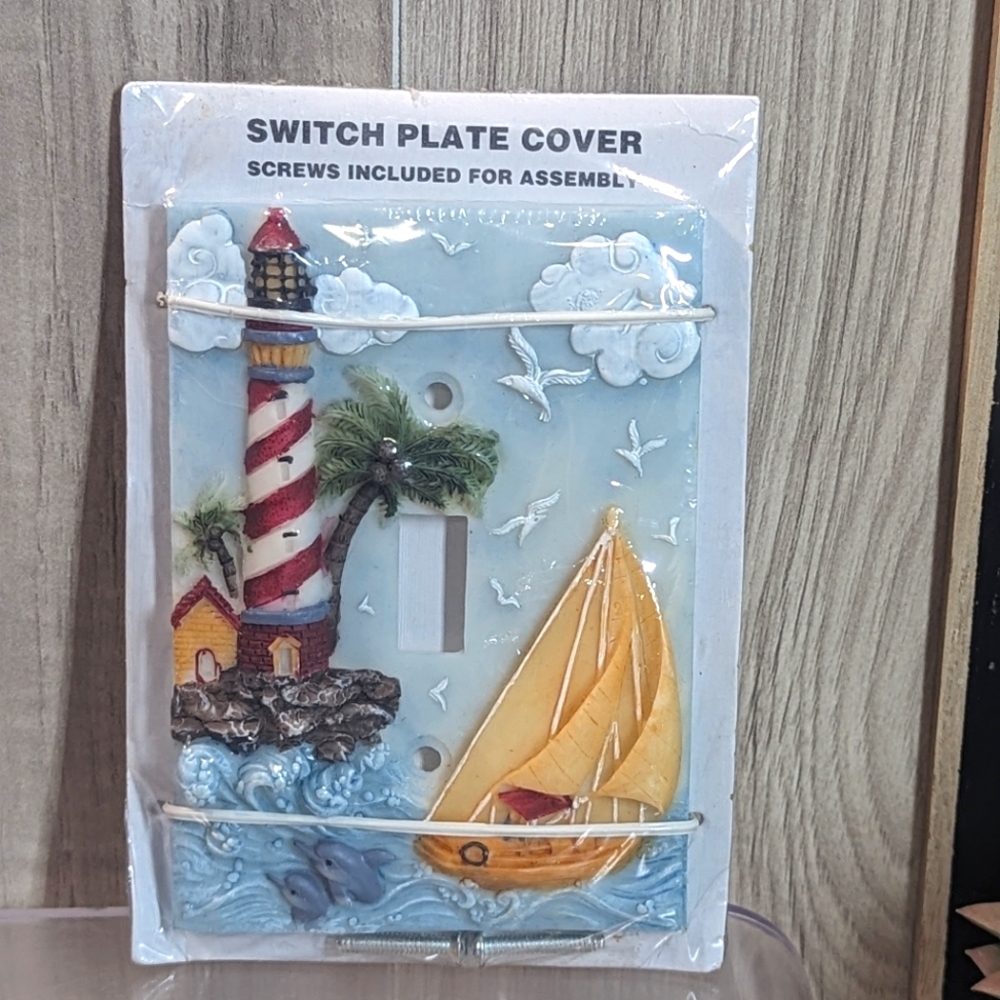 Light Switch Plate Cover 3D NAUTICAL PALM TREE SAIL BOAT Vintage Coastal Beach